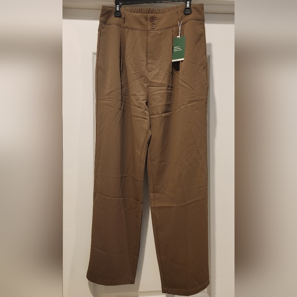 HALARA Women's High Waisted Straight Leg Brown Pants